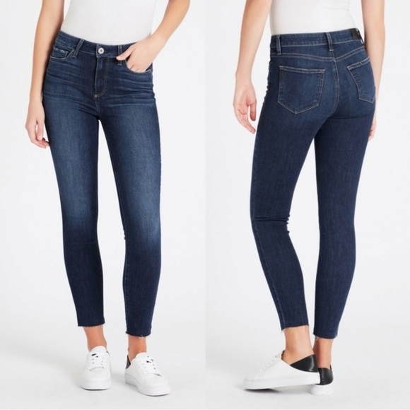 Paige Hoxton High Rise Ankle Skinny Denim Raw Hem Jeans in Greece Wash Size 30 - Picture 1 of 12